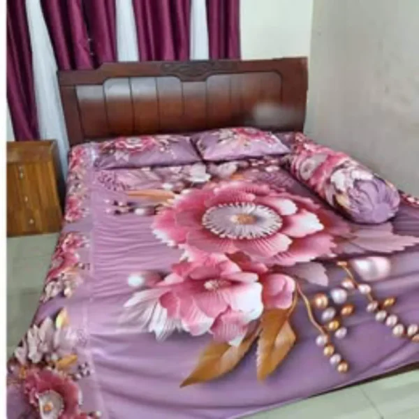 3D Printed Premium Bedsheet | Cherry Cotton Fabrics with Pillow Covers & Side Pillow Cover