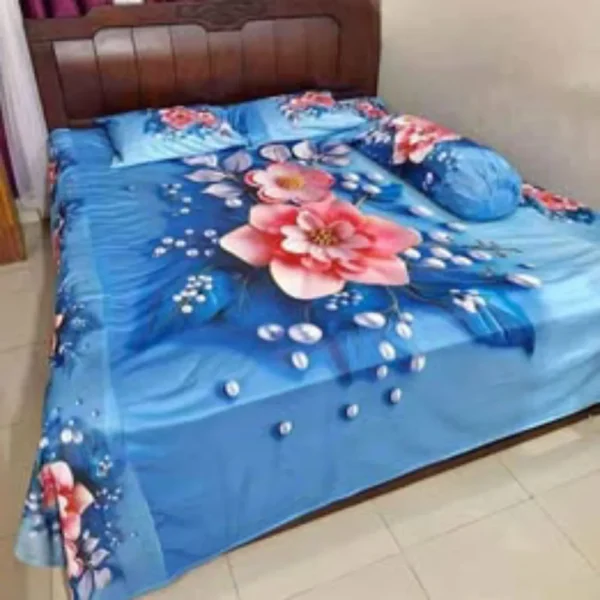 3D Printed Premium Bedsheet | Cherry Cotton Fabrics with Pillow Covers & Side Pillow Cover