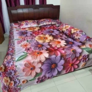 3D Printed Premium Bedsheet | Cherry Cotton Fabrics with Pillow Covers & Side Pillow Cover