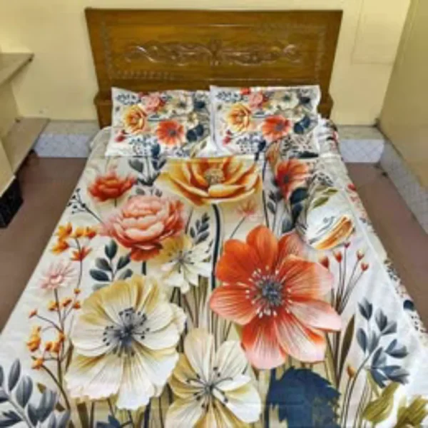 3D Printed Premium Bedsheet | Cherry Cotton Fabrics with Pillow Covers & Side Pillow Cover
