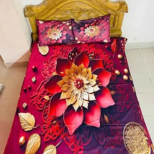 3D Printed Premium Bedsheet | Cherry Cotton Fabrics with Pillow Covers & Side Pillow Cover