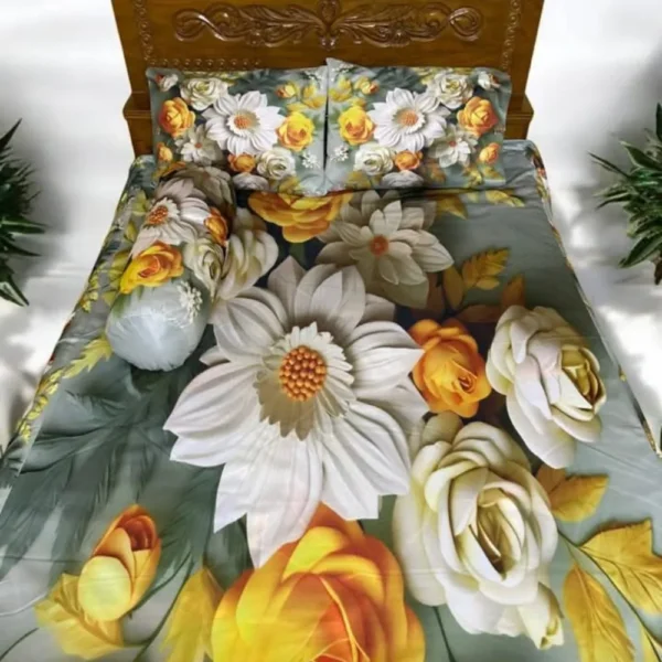 3D Printed Premium Bedsheet | Cherry Cotton Fabrics with Pillow Covers & Side Pillow Cover