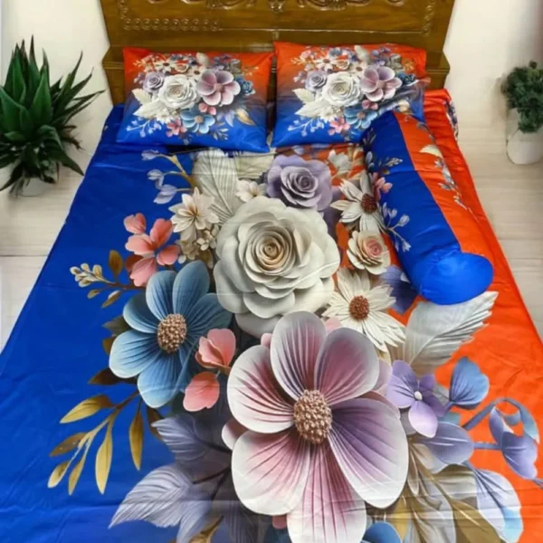 3D Printed Premium Bedsheet | Cherry Cotton Fabrics with Pillow Covers & Side Pillow Cover