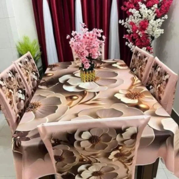 3D Printed Premium Dining Table Matt | Cherry Cotton Fabrics With Chair Cover