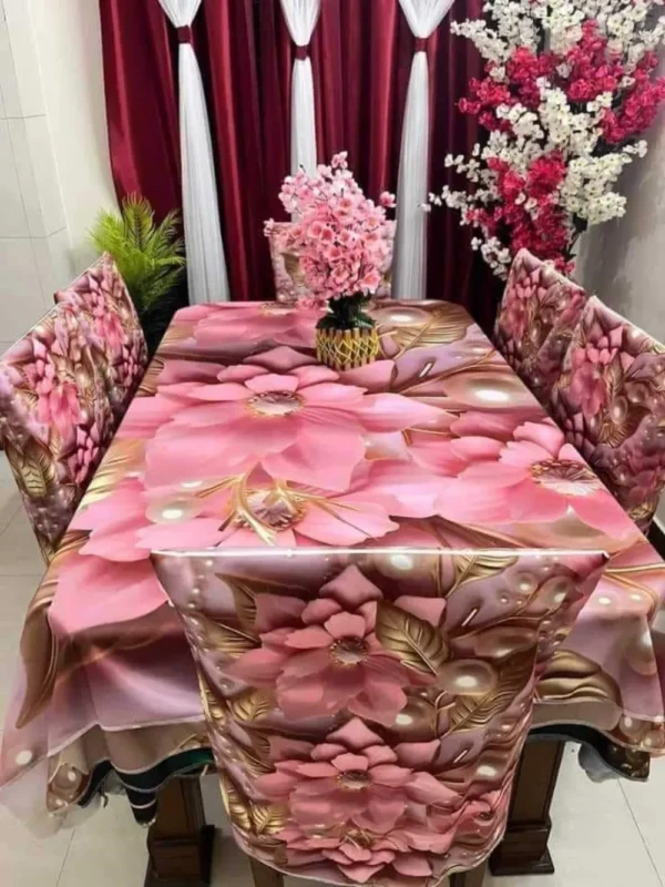 3D Printed Premium Dining Table Matt | Cherry Cotton Fabrics With Chair Cover