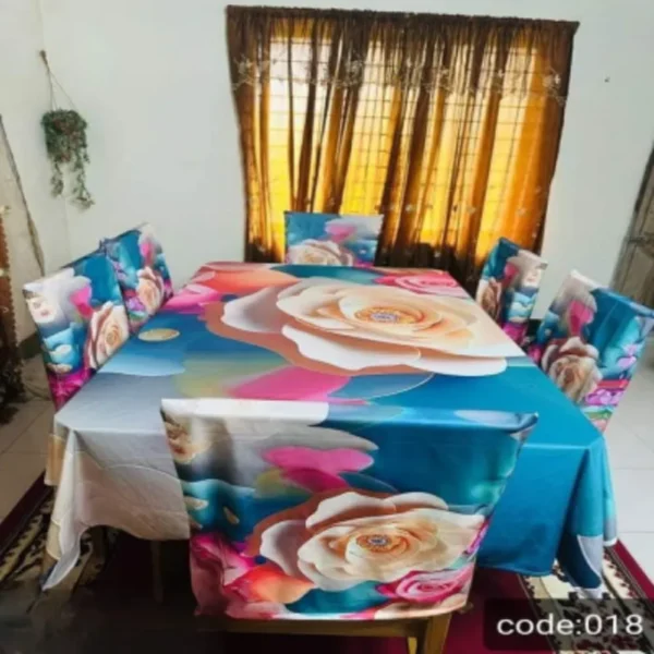 3D Printed Soft Velvet Premium Dining Table Matt And Chair Covers Set