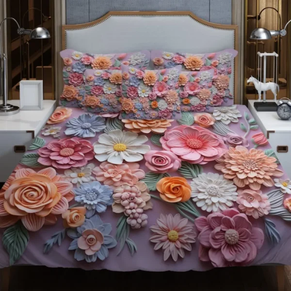 Luxury King Size 3D Bedsheet with Pillow Covers & Side Pillow Cover