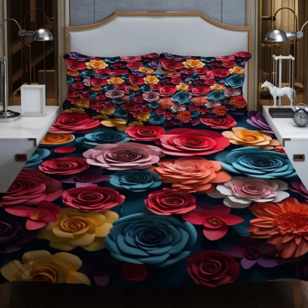 Luxury King Size 3D Bedsheet with Pillow Covers & Side Pillow Cover