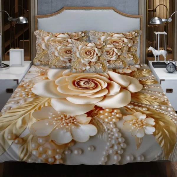 Luxury King Size 3D Bedsheet with Pillow Covers & Side Pillow Cover