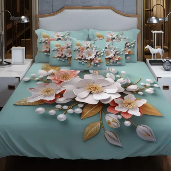 Luxury King Size 3D Bedsheet with Pillow Covers & Side Pillow Cover