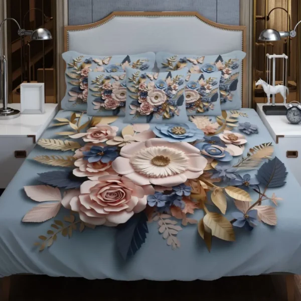 Luxury King Size 3D Bedsheet with Pillow Covers & Side Pillow Cover