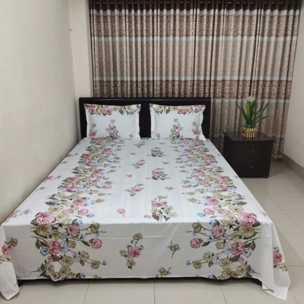 Luxury Twill Cotton King Size Bedsheet With Pillow Cover & Side Pillow Cover