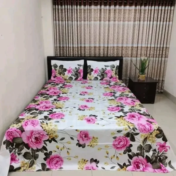 Luxury Twill Cotton King Size Bedsheet With Pillow Cover & Side Pillow Cover
