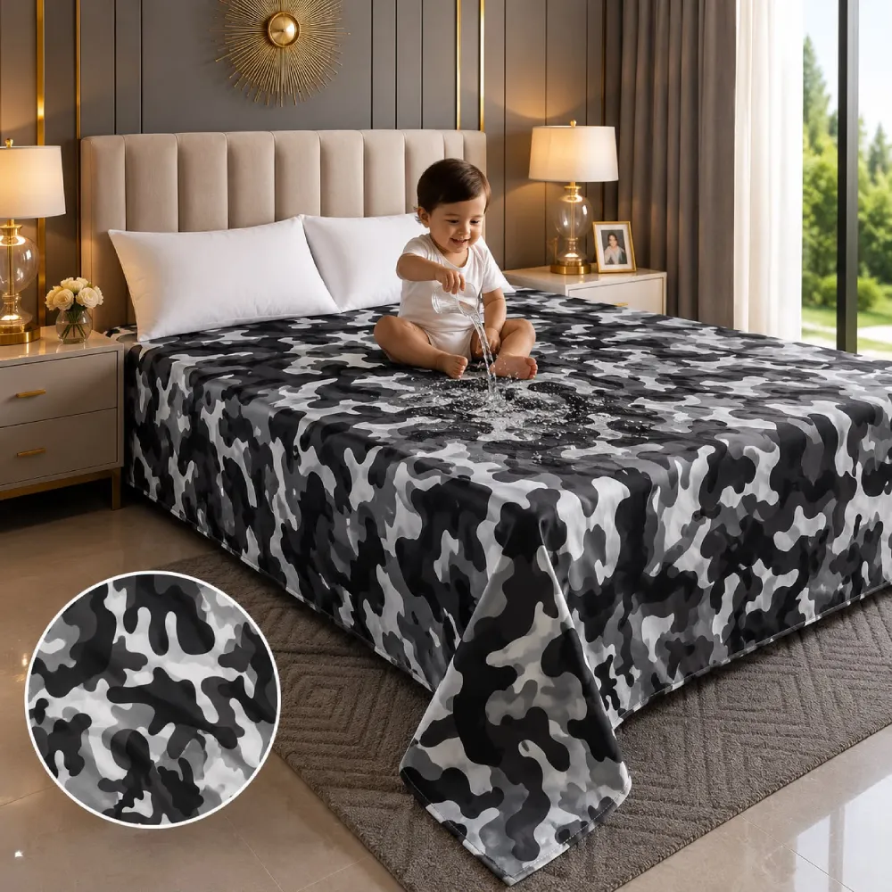 Army Black-White | 6*7 Feet | Double Size | 100% Waterproof Bedsheet
