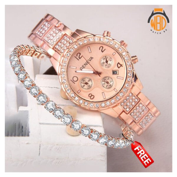 Fashionable Gold Women's Watch + FREE Matching Bracelet