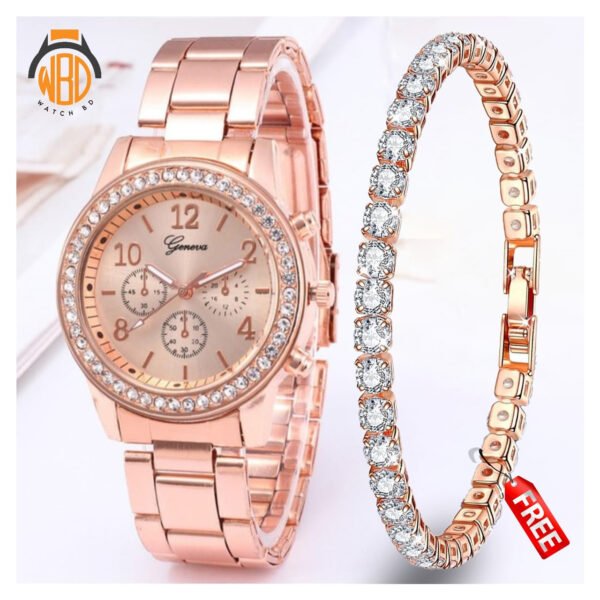Fashionable Gold Women's Watch + FREE Matching Bracelet