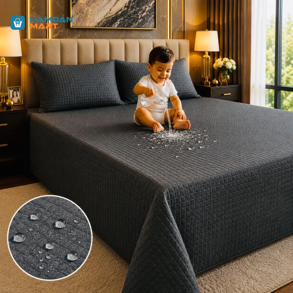 Premium OBSIDIAN Waterproof Bedsheet | Ultra Soft (Blanket Feel) King Size 7*8' With Standard Pillow Cover