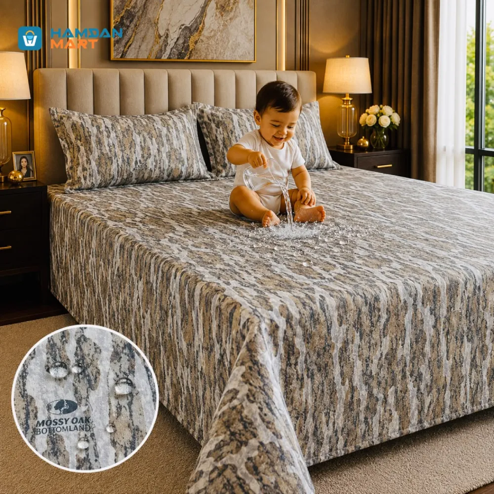 Premium MOSSY LAND Waterproof Bedsheet | Super Soft King Size 7*8' With Standard Pillow Covers